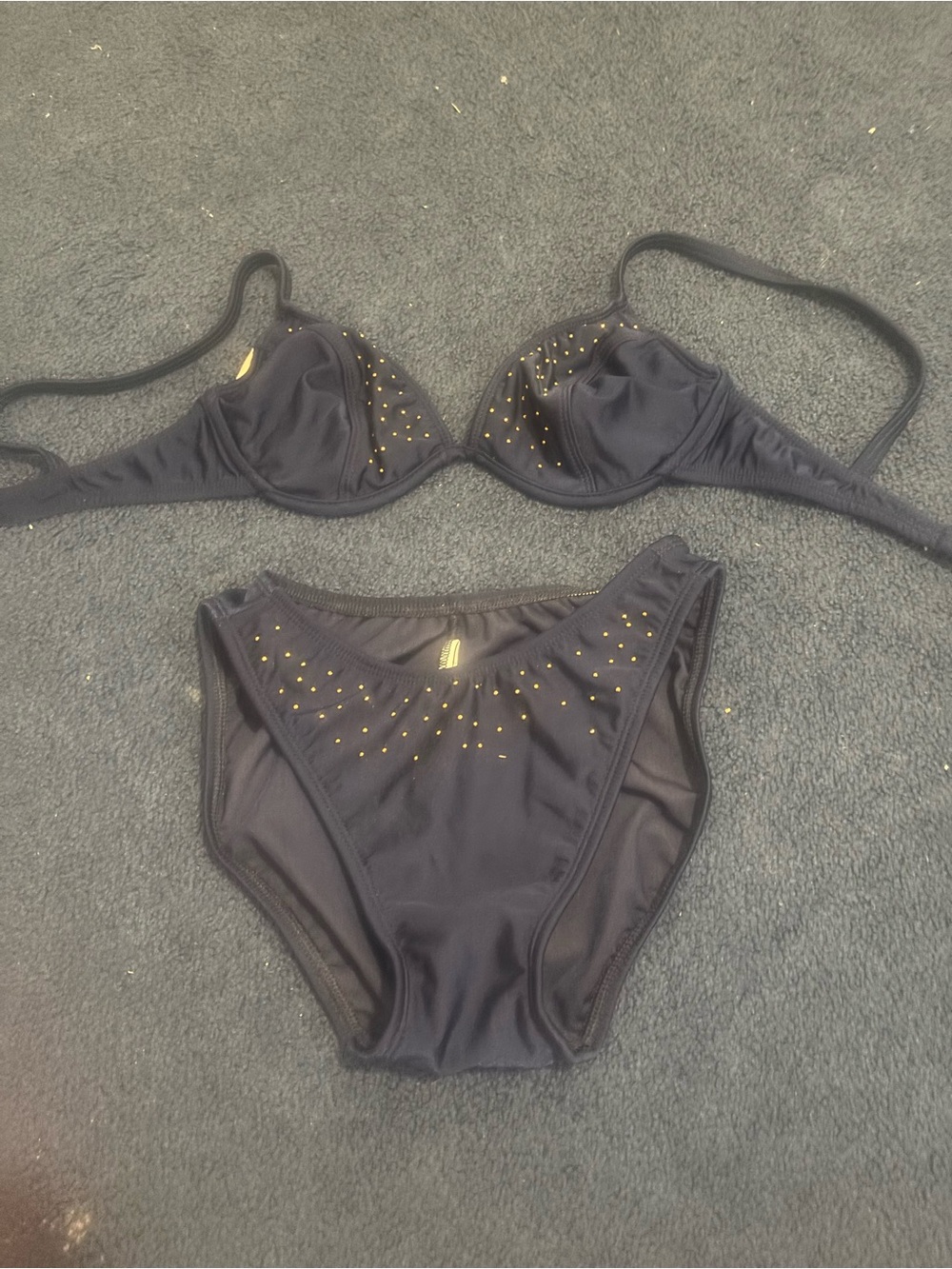 Navy Two-Piece Bikini with Gold Stud Detail - Women Swim